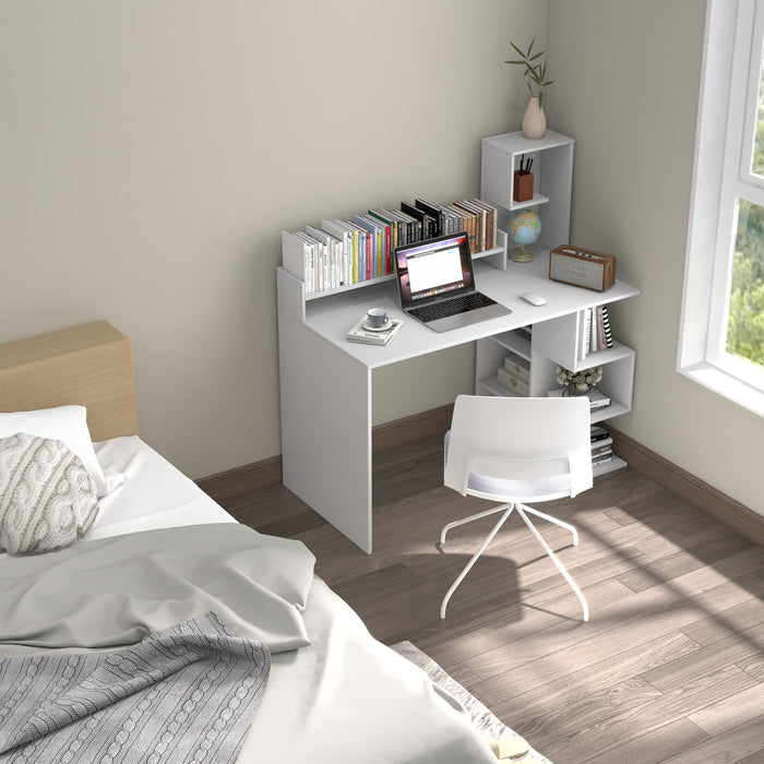 Modern Computer Desk with Storage Bookshelf and Hutch for Home Office-White