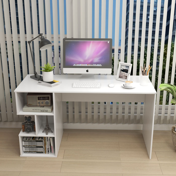 Modern Computer Desk with 3 Tier Storage Shelves for Home Office-White