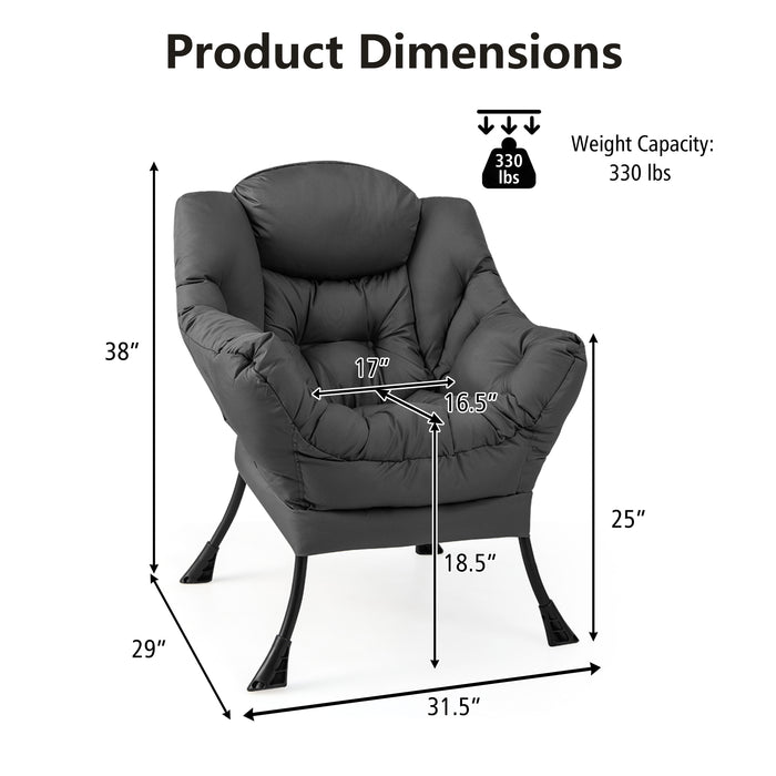 Modern Polyester Fabric Lazy Chair with Steel Frame and Side Pocket-Gray