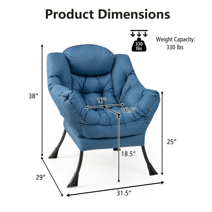 Modern Polyester Fabric Lazy Chair with Steel Frame and Side Pocket-Navy