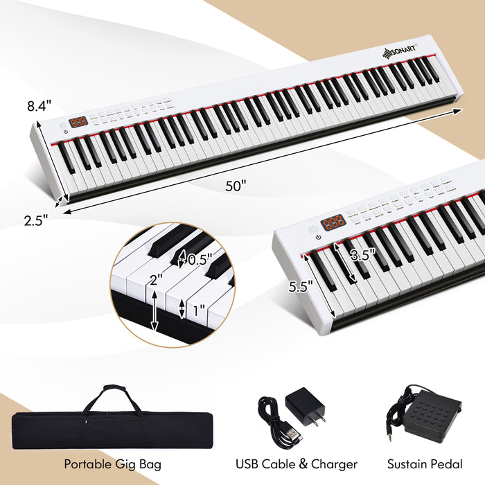 88-Key Portable Full-Size Semi-weighted Digital Piano Keyboard-White