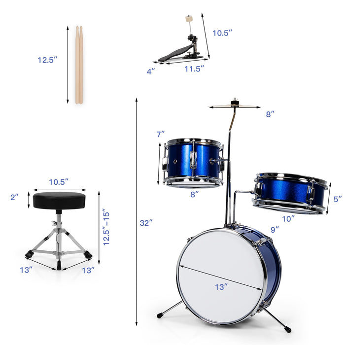 5 Pieces Junior Drum Set with 5 Drums-Blue