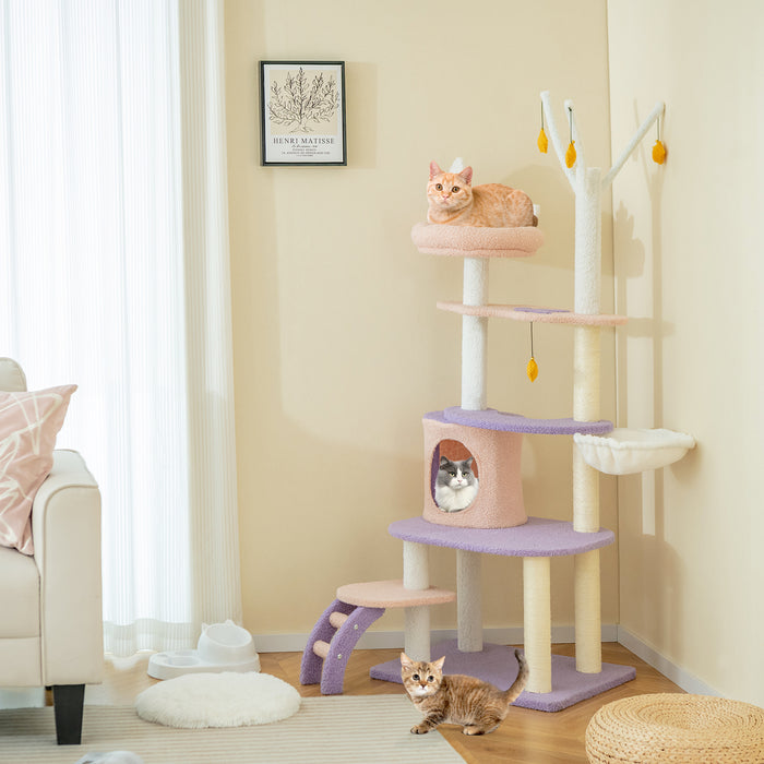 Multi-level Cat Tower with Sisal Covered Scratching Posts-M