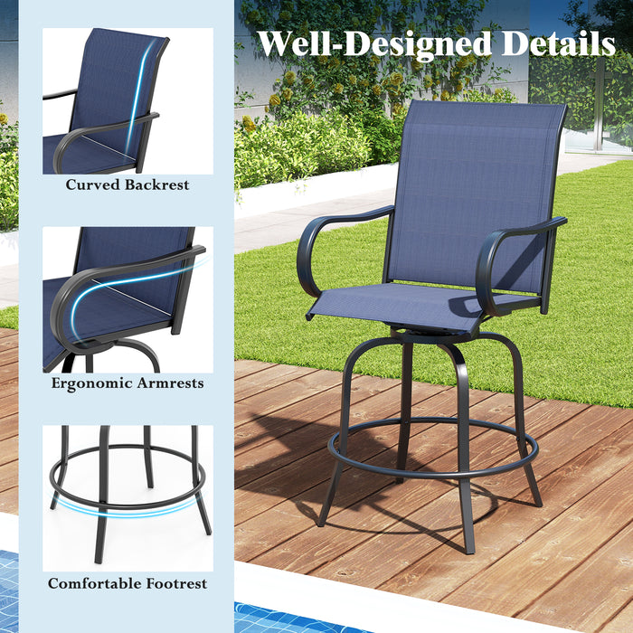 2 Pieces 360 Rotating Bar Stool Set with Armrests for Patio-Navy