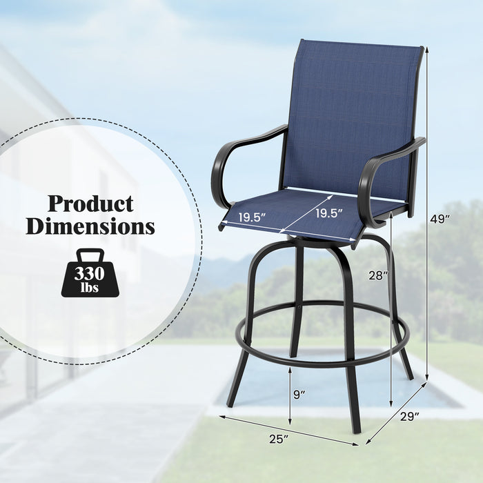 2 Pieces 360 Rotating Bar Stool Set with Armrests for Patio-Navy