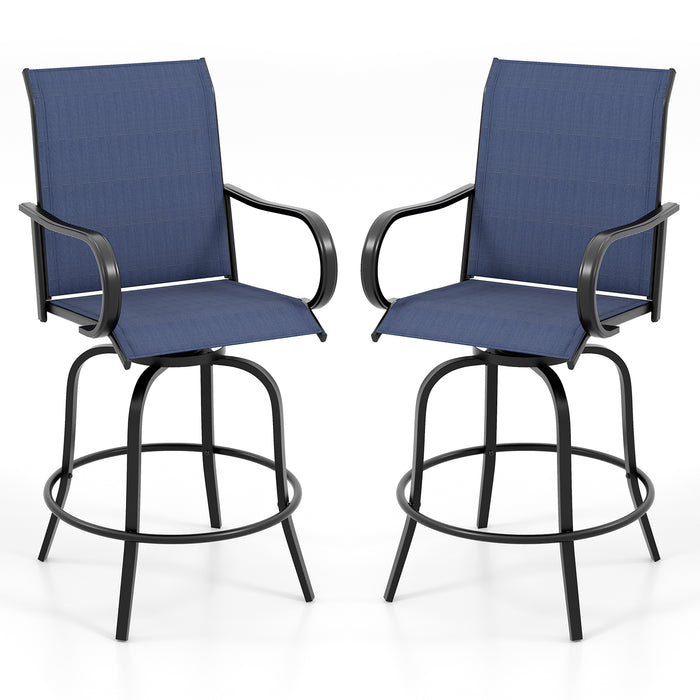 2 Pieces 360 Rotating Bar Stool Set with Armrests for Patio-Navy