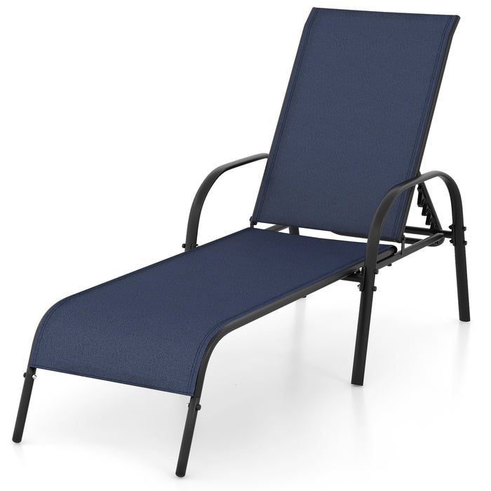 2 Pcs Outdoor Patio Lounge Chair Chaise Fabric with Adjustable Reclining Armrest-Navy