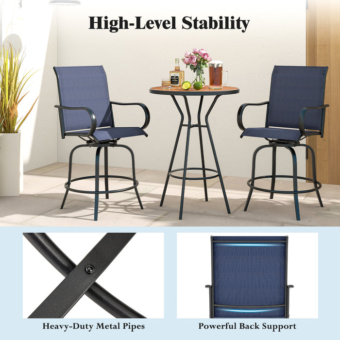 2 Pieces 360 Rotating Bar Stool Set with Armrests for Patio-Navy