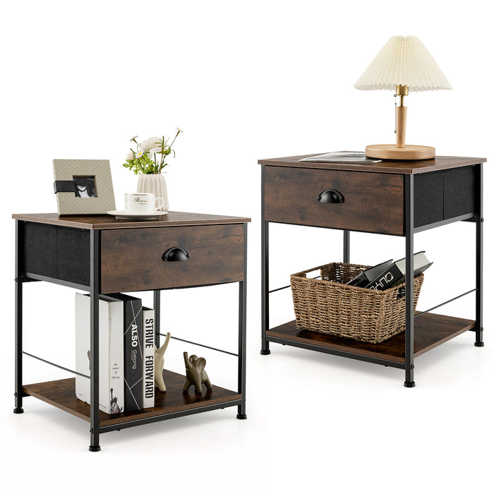 2 Tiers Nightstand with Open Storage Shelf for Living Room  Bedroom-2 Pieces