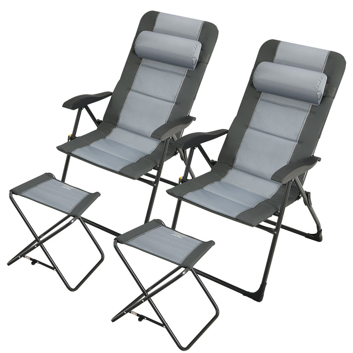 Set of 2 Patiojoy Patio Folding Dining Chair with Ottoman Set Recliner Adjustable-Gray