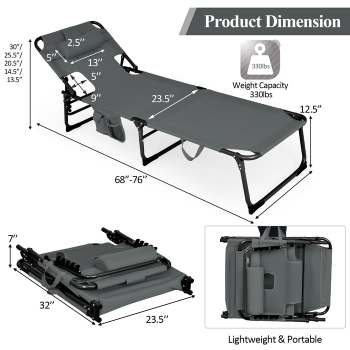 Folding Beach Lounge Chair with Pillow for Outdoor-Gray