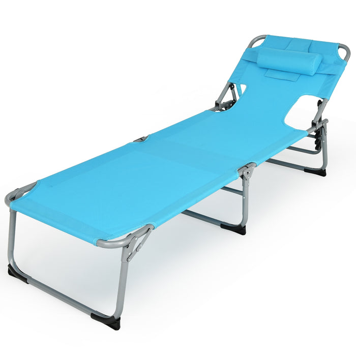 Folding Beach Lounge Chair with Pillow for Outdoor-Turquoise