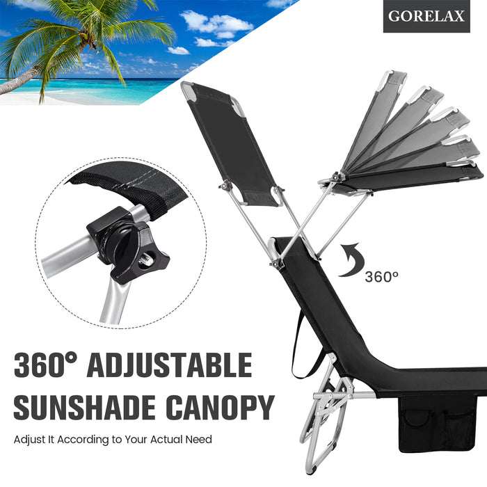 Adjustable Outdoor Beach Patio Pool Recliner with Sun Shade-Black