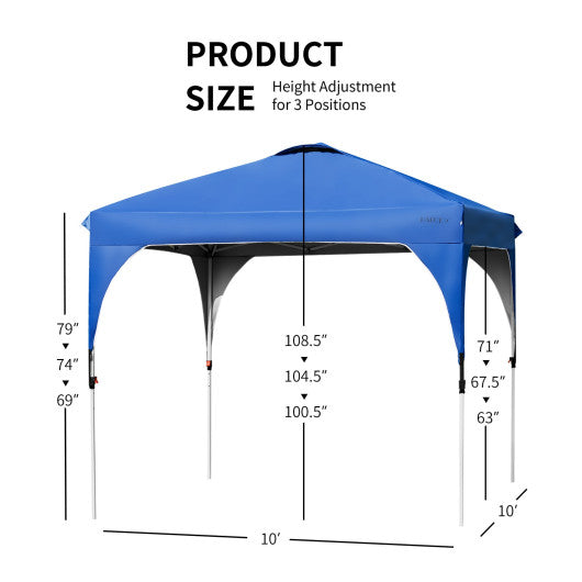 10 x 10 Feet Outdoor Pop-up Camping Canopy Tent with Roller Bag-Blue