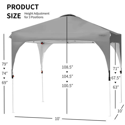 10 x 10 Feet Outdoor Pop-up Camping Canopy Tent with Roller Bag-Gray