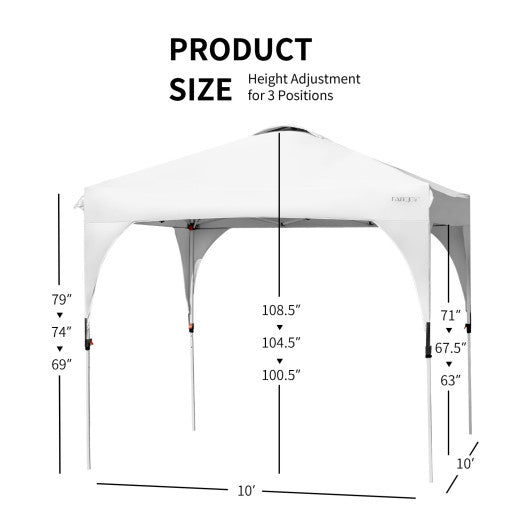 10 x 10 Feet Outdoor Pop-up Camping Canopy Tent with Roller Bag-White