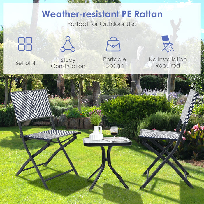 Set of 4 Patio Folding Rattan Dining Chairs for Camping and Garden