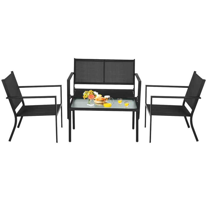 4 PCS Patio Furniture Set Sofa Coffee Table Steel Frame Garden-Gray