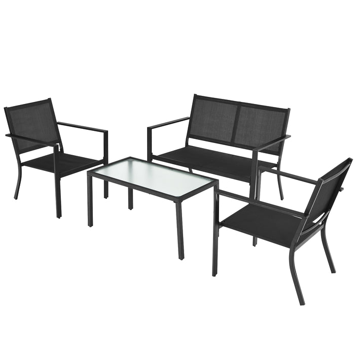 4 PCS Patio Furniture Set Sofa Coffee Table Steel Frame Garden-Gray