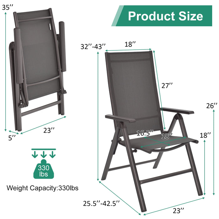 2 Pieces Patio Folding Dining Chairs Aluminium Adjustable Back-Gray