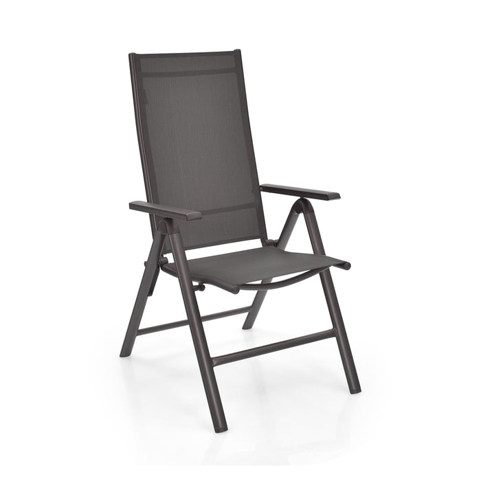 2 Pieces Patio Folding Dining Chairs Aluminium Adjustable Back-Gray