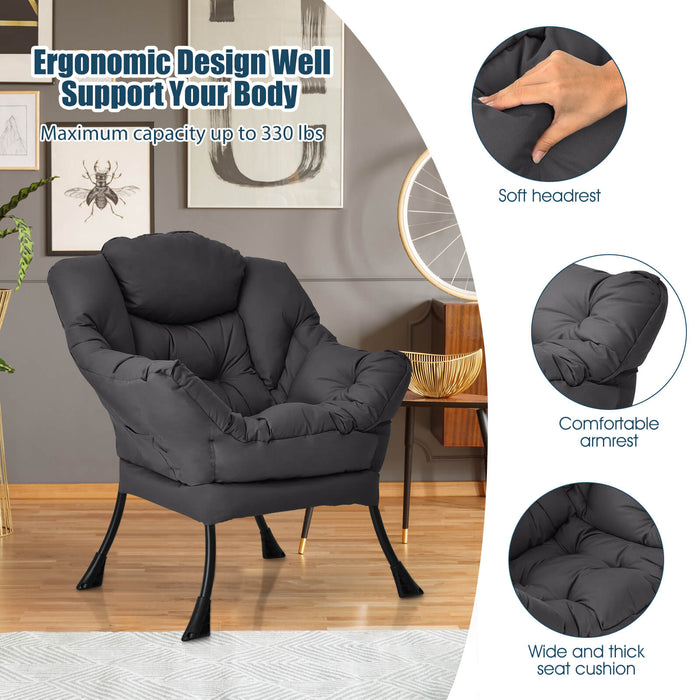 Modern Polyester Fabric Lazy Chair with Steel Frame and Side Pocket-Gray