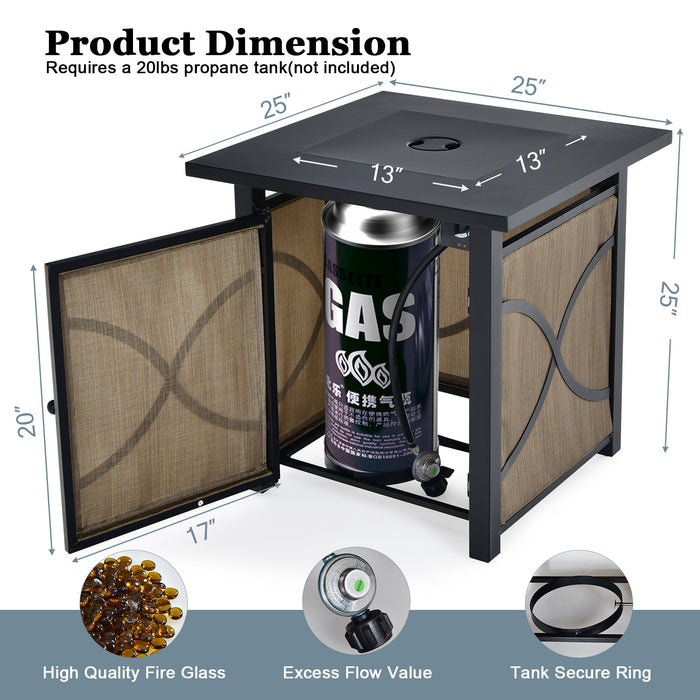 25 Inch 40000 BTU Propane Fire Pit Table with Lid and Fire Glass