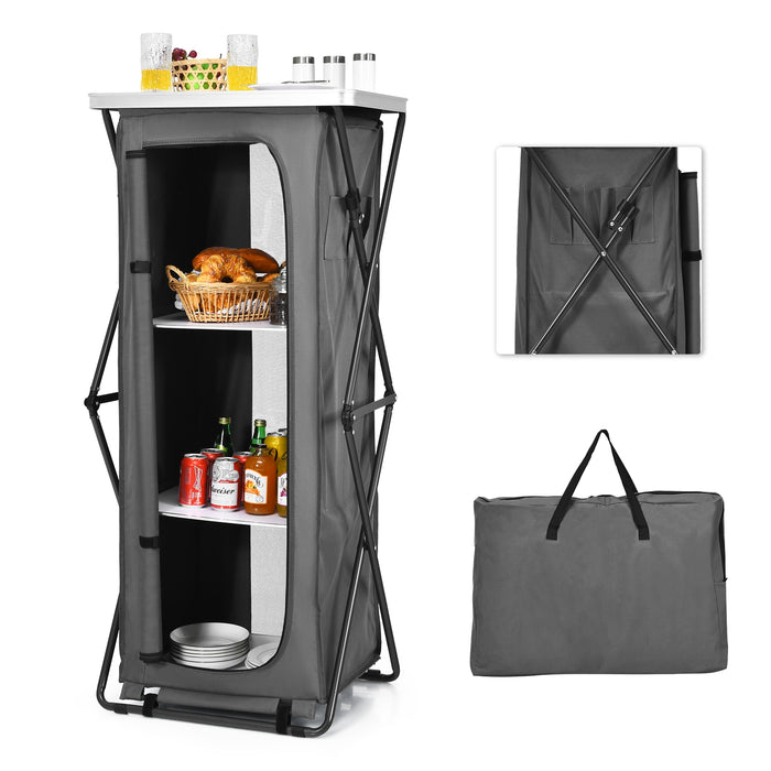 Folding Camping Storage Cabinet with 3 Shelves and Carry Bag-XL