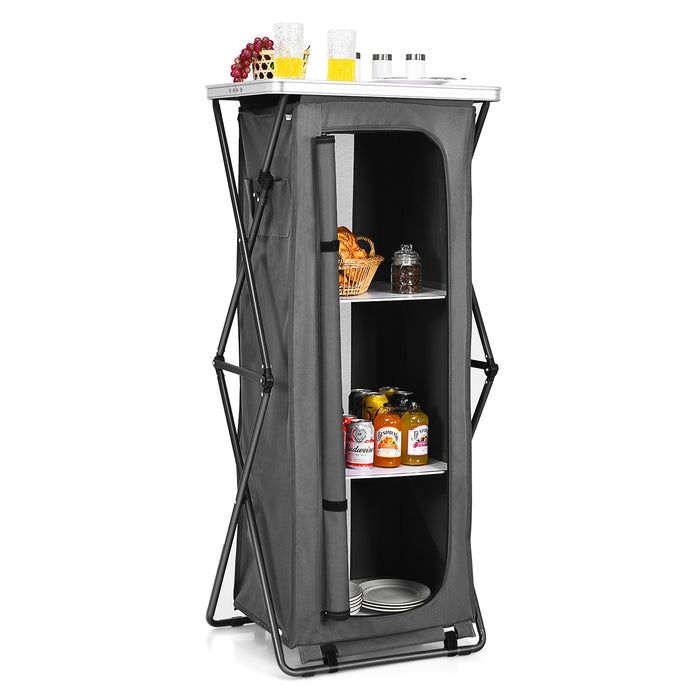 Folding Camping Storage Cabinet with 3 Shelves and Carry Bag-XL