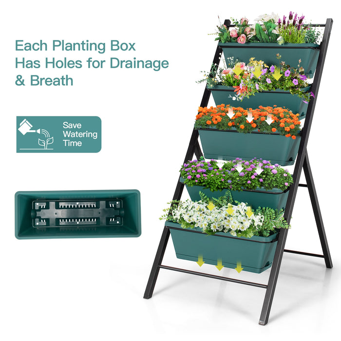 5-tier Vertical Garden Planter Box Elevated Raised Bed with 5 Container-Green