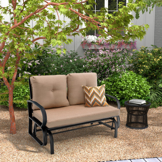 Patio 2-Person Glider Bench Rocking Loveseat with Cushioned Armrest-Beige