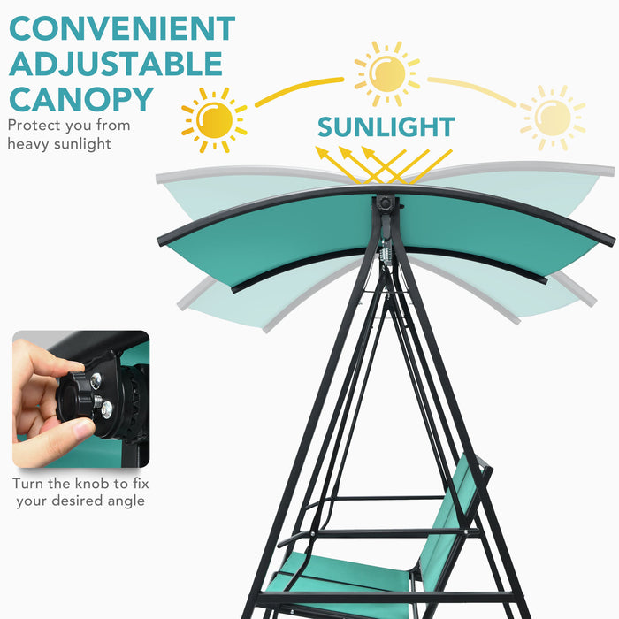 Outdoor Porch Steel Hanging 2-Seat Swing Loveseat with Canopy-Turquoise