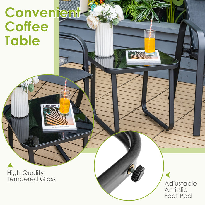 3 Pieces Patio Bistro Furniture Set with Adjustable Backrest-Black