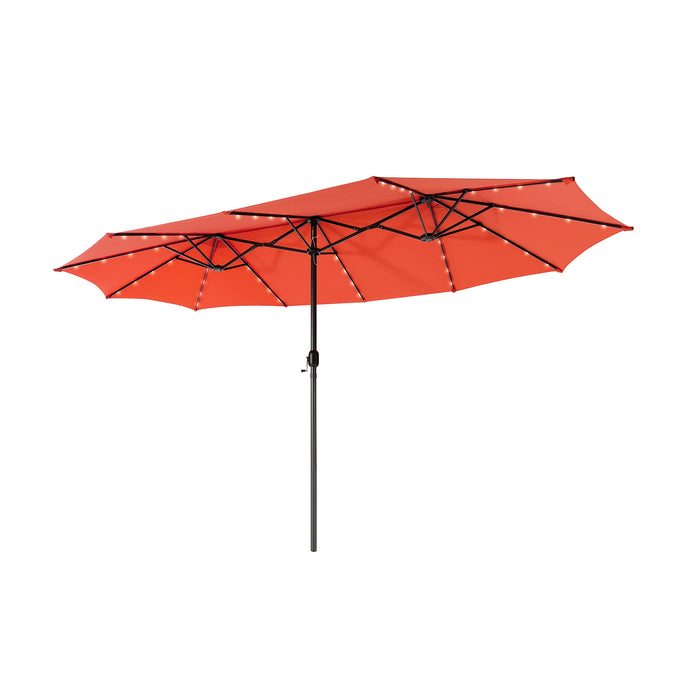 15 Feet Twin Patio Umbrella with 48 Solar LED Lights-Orange