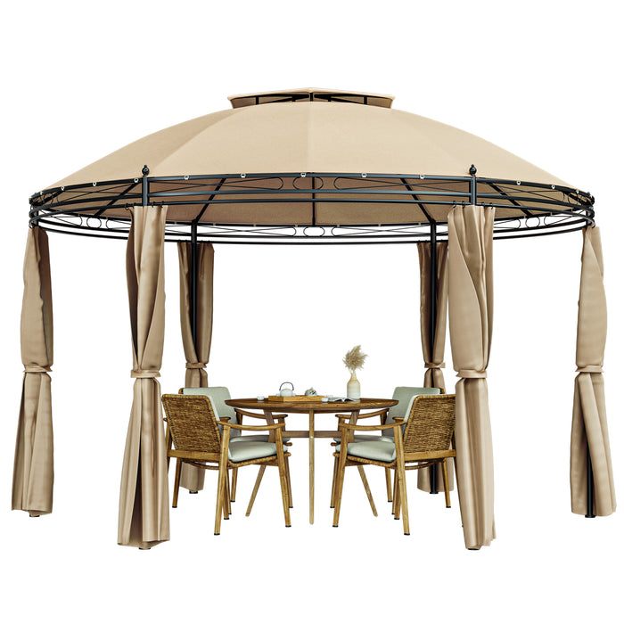 11.5 ft Outdoor Patio Round Dome Gazebo Canopy Shelter with Double Roof Steel-Brown