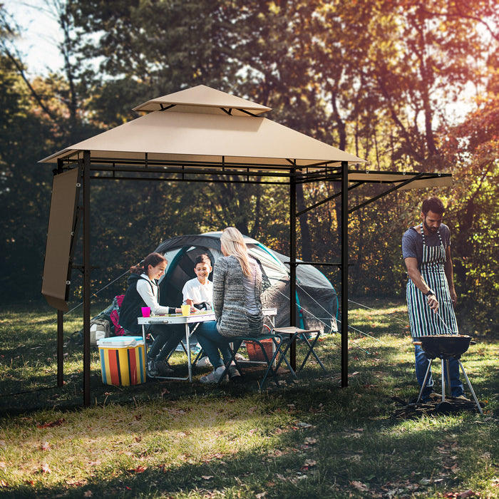 13.5 x 4 Feet Patio BBQ Grill Gazebo Canopy with Dual Side Awnings-Beige