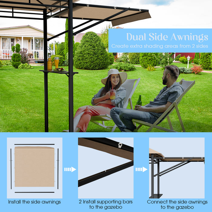 13.5 x 4 Feet Patio BBQ Grill Gazebo Canopy with Dual Side Awnings-Beige