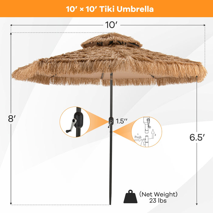 10 Feet Hawaiian Style Solar Lighted Thatched Tiki Patio Umbrella