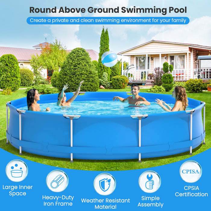 Round Above Ground Swimming Pool With Pool Cover-Blue