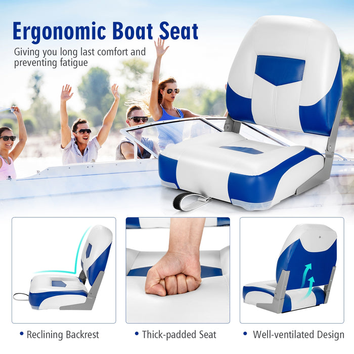 Set of 2 Folding Low Back Fishing Boat Seat with Stainless Steel Screws-Blue