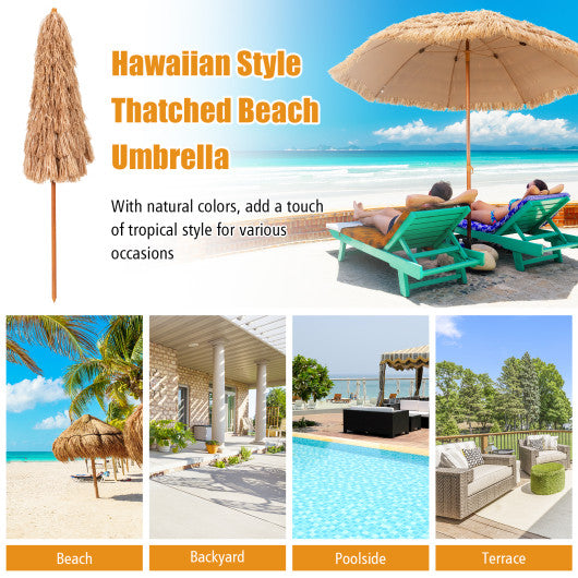 8 Feet Patio Thatched Tiki Umbrella Hawaiian Hula Beach Umbrella