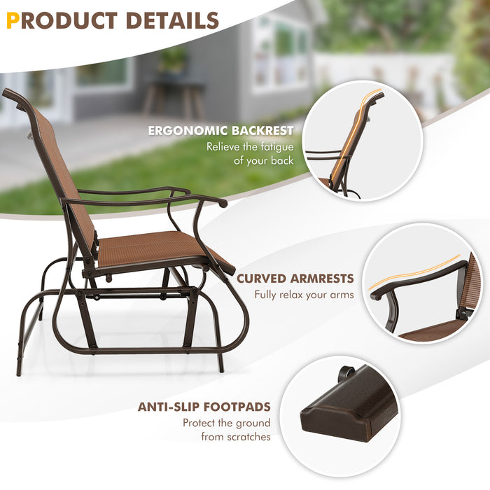 2-Person Patio Glider Bench with High Back and Curved Armrests-Brown