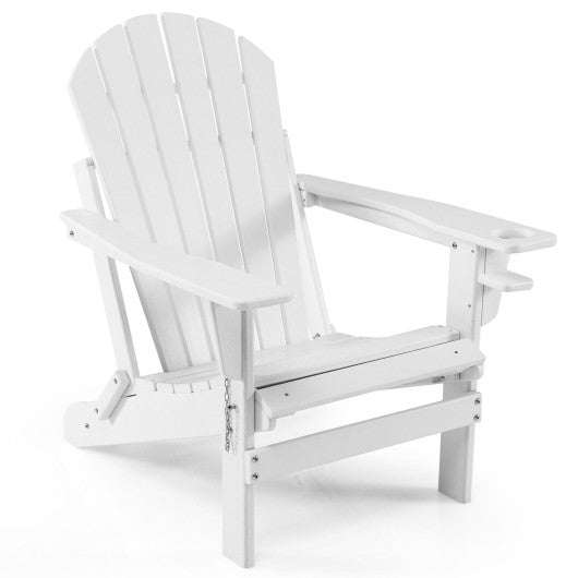 Patio All-Weather Folding Adirondack Chair with Pull-Out Ottoman-White