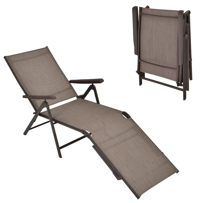 Patio Foldable Chaise Lounge Chair with Backrest and Footrest-Brown