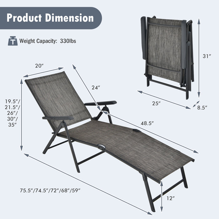 Patio Foldable Chaise Lounge Chair with Backrest and Footrest-Gray