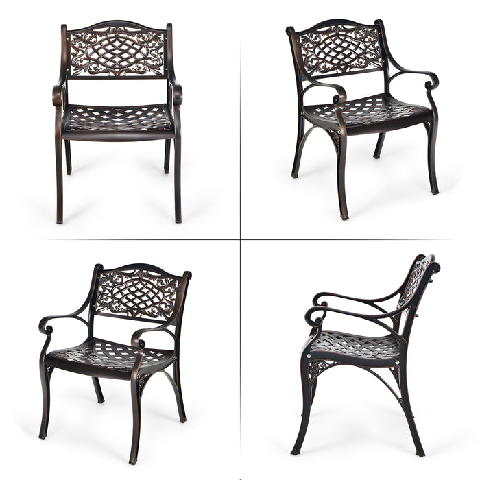 2-Piece Outdoor Cast Aluminum Chairs with Armrests and Curved Seats-Copper