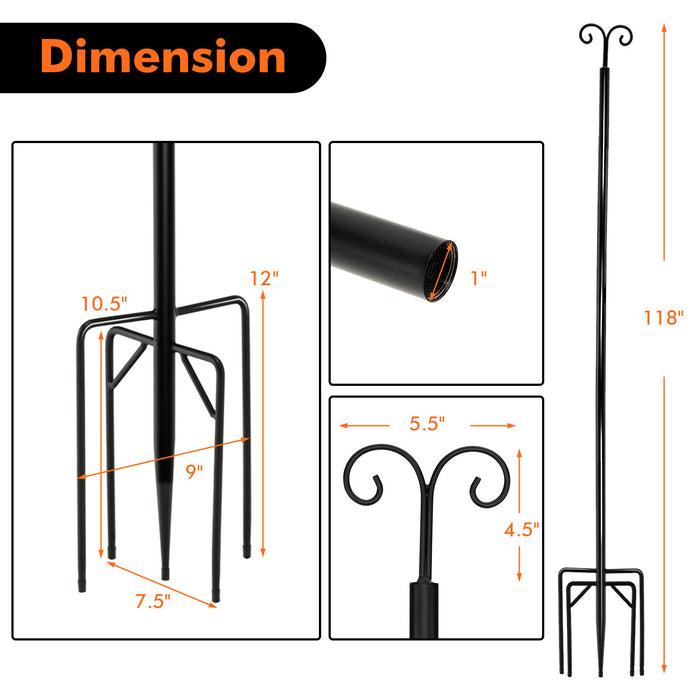 String Light Poles 2 Pack Outdoor Metal Poles with Top Arc Hook and 5-Prong Base-10 ft