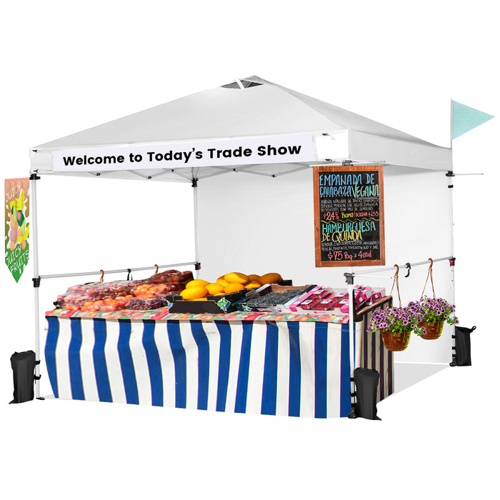 10 x 10 Feet Foldable Commercial Pop-up Canopy with Roller Bag and Banner Strip-White