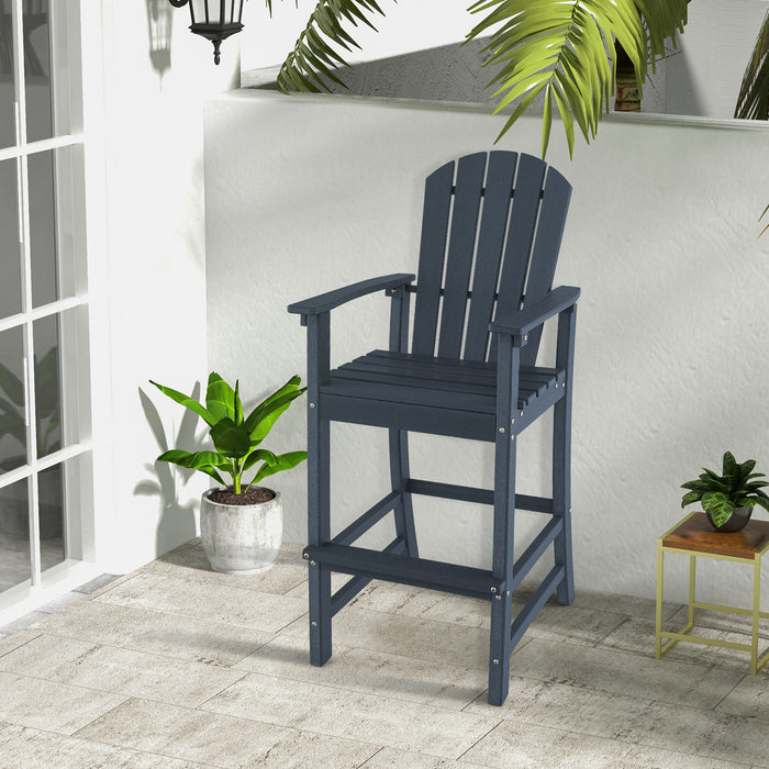 30 Inches Counter Height Outdoor HDPE Bar Stool with Armrests and Footrest-Navy