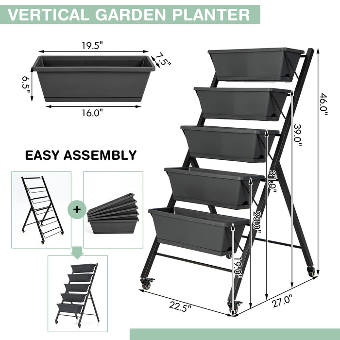 5-Tier Vertical Raised Garden Bed with Wheels and Container Boxes